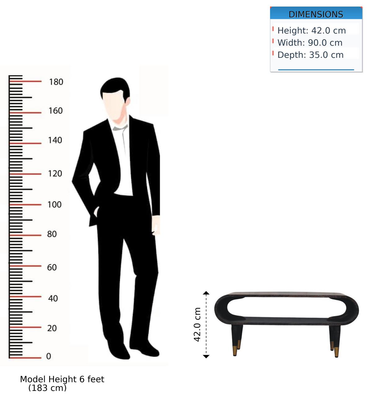 TV-MÖBEL Geschwungte Kante, Offenes Fach und Messing-Akzente, Schwarz - Schwarz, Holz (90/42/35cm) - Artisan Furniture