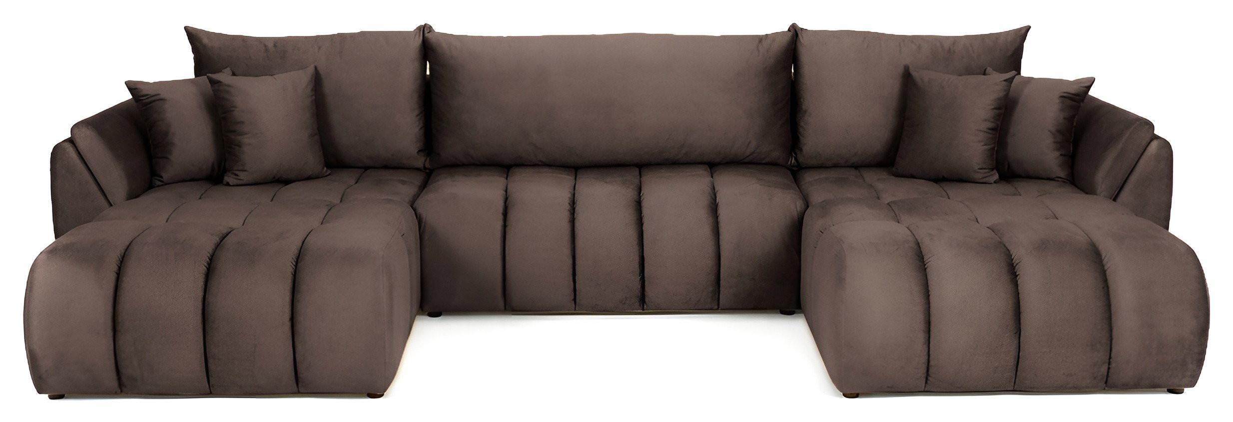 ECKSOFA Iris U mit Schlaffunktion und Bettkasten, U-Form – Braun Samt 382/184/85 cm - Schwarz/Braun, Kunststoff/Textil (382/184cm) - WFL GROUP