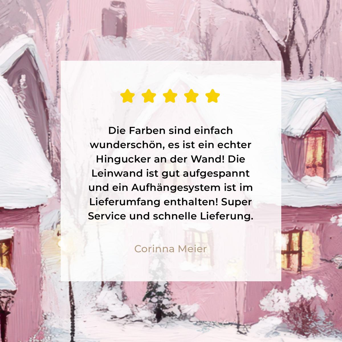 LEINWANDBILD Weihnachtsdorf - Rosa - Winter - Schnee - Häuser Gemälde 60x40 cm - Altrosa, Textil (60/40cm) - MuchoWow