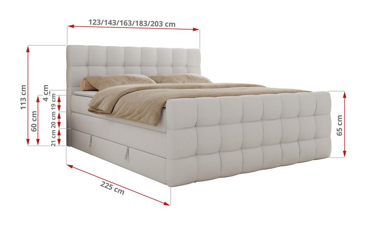 BOXSPRINGBETT ALTIVO KING DUO 140/200 - Weiß Kunstleder - H4 - Weiß, Textil (140/200cm) - MKS