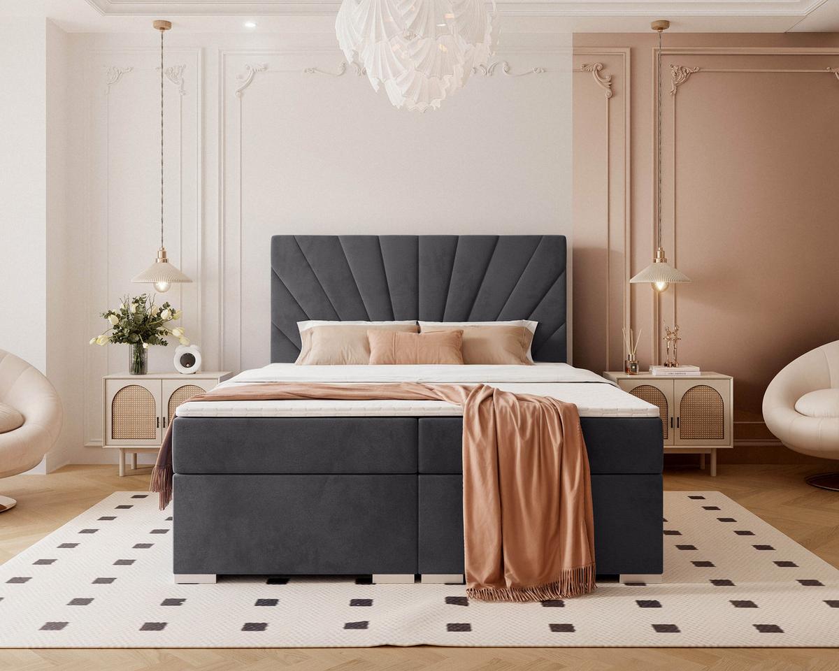 BOXBETT 160x200 cm mit Topper - Anthrazit, Holzwerkstoff/Textil (120/200cm) - Idohome