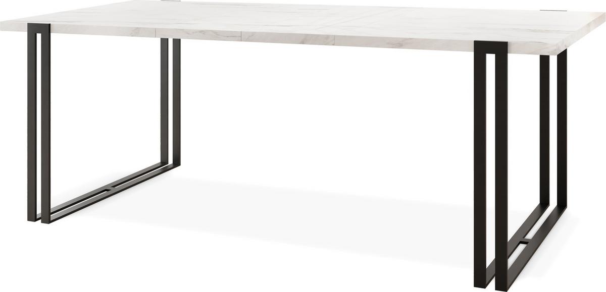 ESSTISCH Marco rechteckig ausziehbar, Marmor Weiß 160-260/90/76 cm - Ecru/Schwarz, Holzwerkstoff/Metall (90/260/76cm) - WFL GROUP