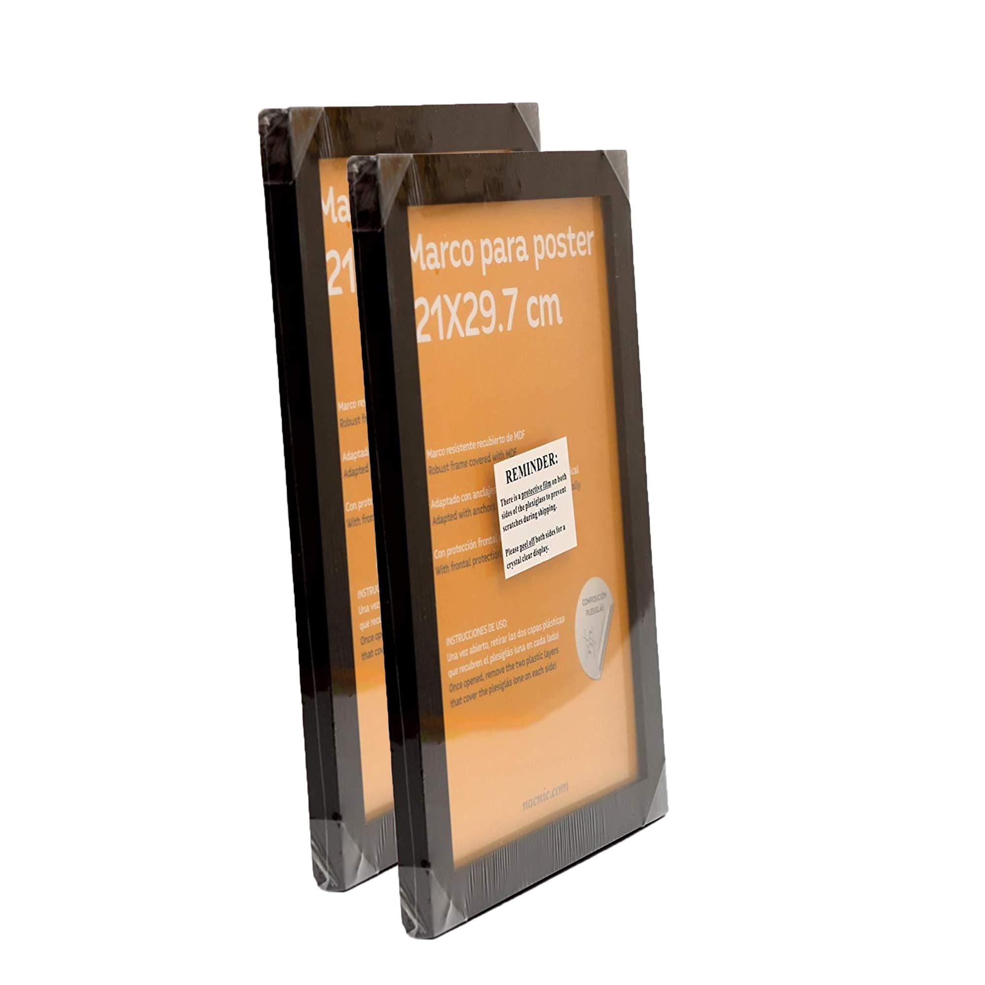 RAHMEN Set mit 2 aus MDF und Acrylglas Schutz und Aussteller für Fotografien, Bilder, Poster, Gemälde, Dekoration für Haus Farbe Schwarz A4 - Schwarz, Holz (21/3cm) - Nacnic