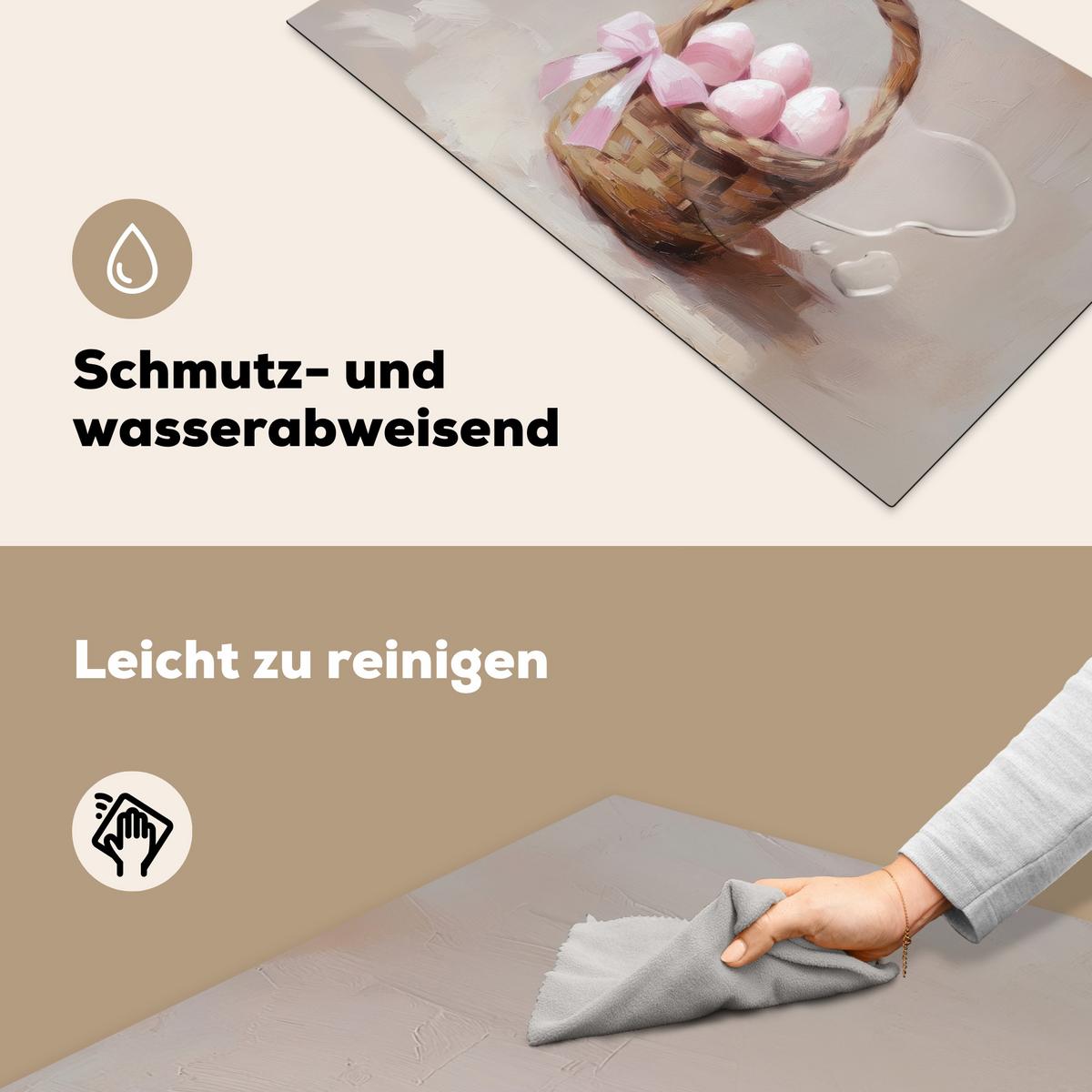 HERDABDECKPLATTE Korb - Eier - Rosa Induktionsschutz 91.2x52 cm - Beige, Kunststoff (91.2/52/0.2cm) - MuchoWow