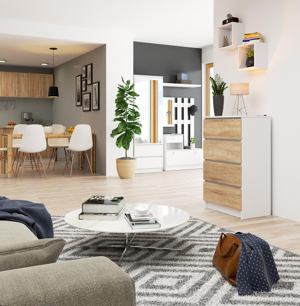 KOMMODE Weiß, Eiche Sonoma 99/60/40 - Weiß, Holzwerkstoff (60/99/40cm) - RAUMHIRSCH FURNITURE