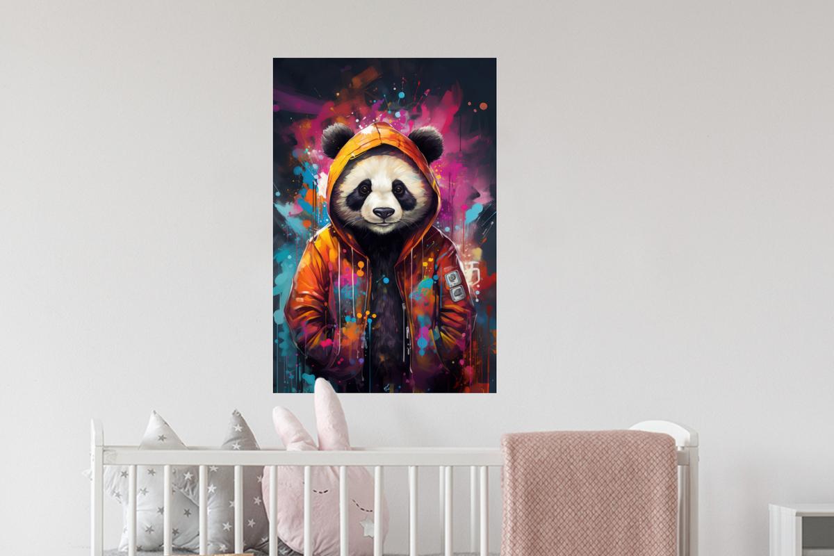 WANDTATTOO Panda - Jacke - Graffiti - Orange Wandbild 40x60 cm - Orange, Kunststoff (40/60/0.1cm) - MuchoWow