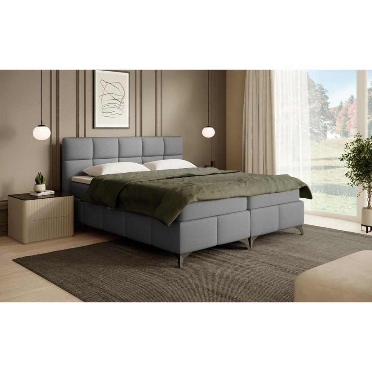 BOXBETT Solido mit Bettkasten 160x200 cm grau - Schwarz/Grau, Textil/Metall (160/200cm) - Beautysofa
