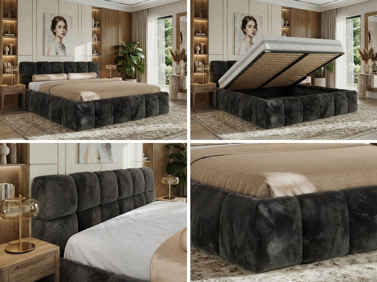 POLSTERBETT NIRA CLASSIC 180/200 - Dunkelgrau Plüsch - Multipocket-Matratze - Dunkelgrau, Textil (180/200cm) - MKS