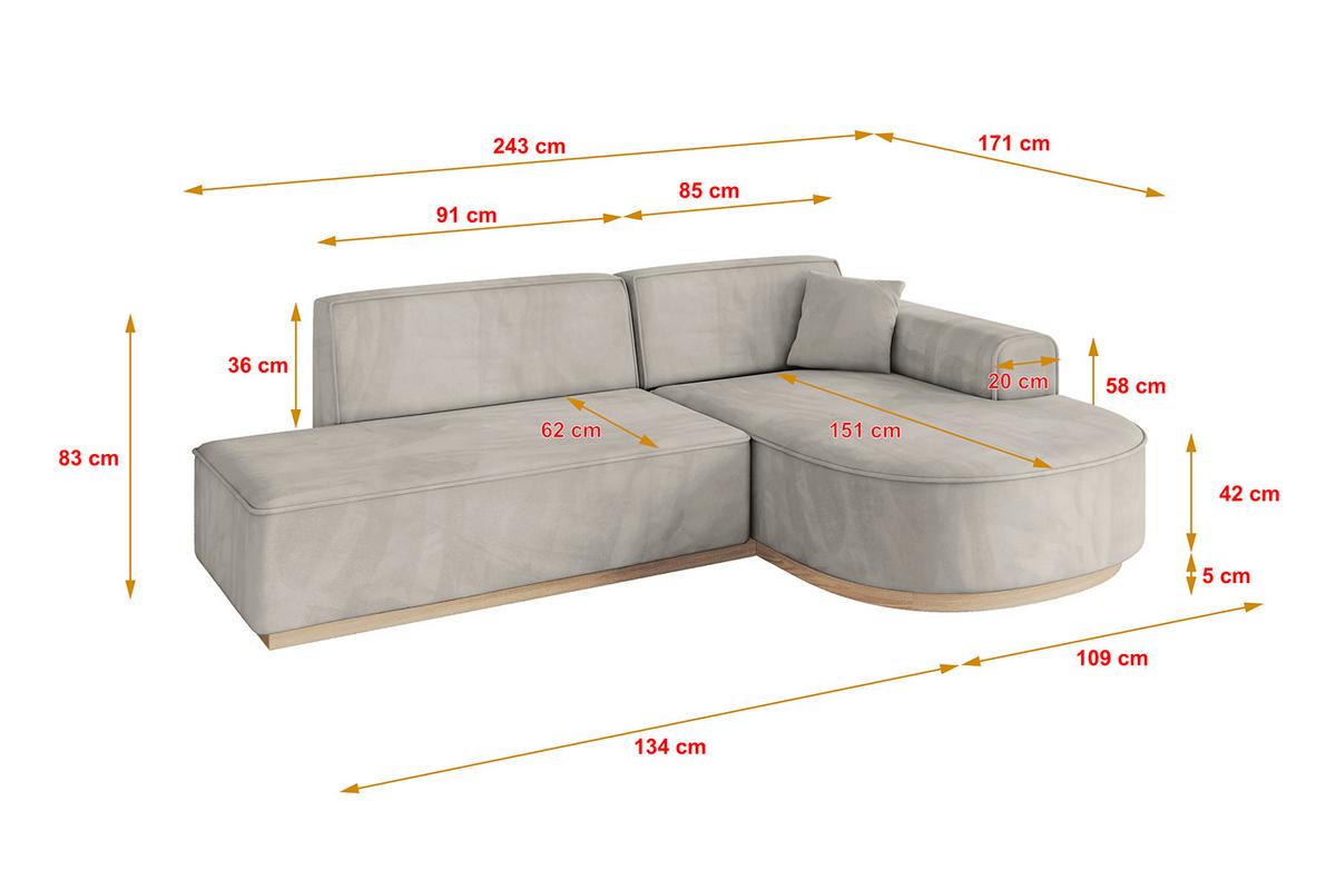 ECKSOFA Ottomane Rechts ARRIO-L1 - 243x171x83 cm Hellbraun - Hellbraun, Holzwerkstoff/Textil (243/171cm) - ALTDECOR