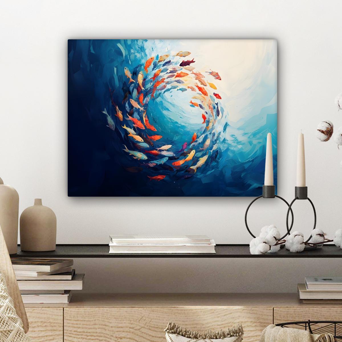 LEINWANDBILD Meer - Fische - Bunt - Dynamisch Wandbild 40x30 cm - Hellblau, Textil (40/30cm) - MuchoWow