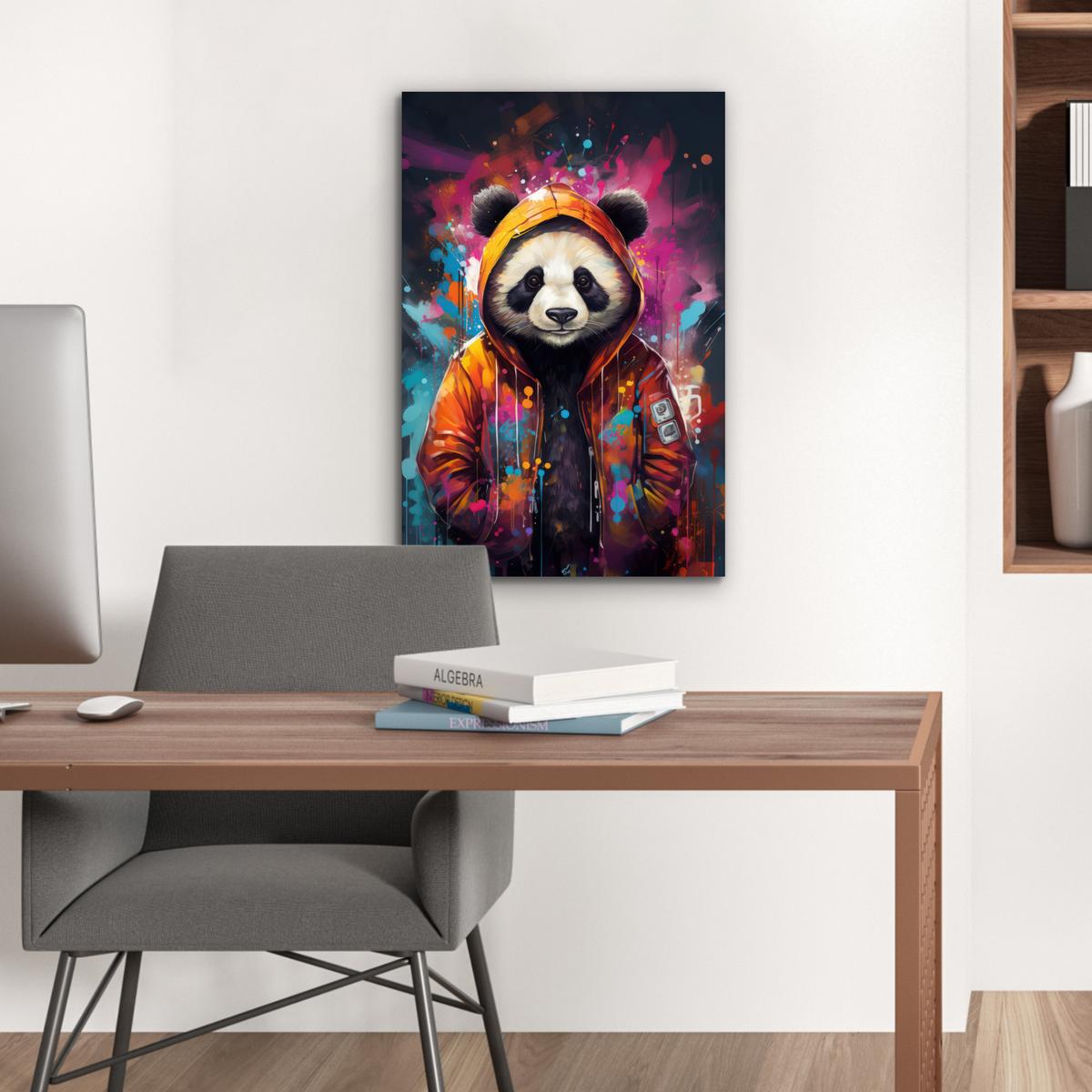 METALLBILD Panda - Jacke - Graffiti - Orange Deko Schlafzimmer 40x60 cm - Orange, Metall (40/60cm) - MuchoWow