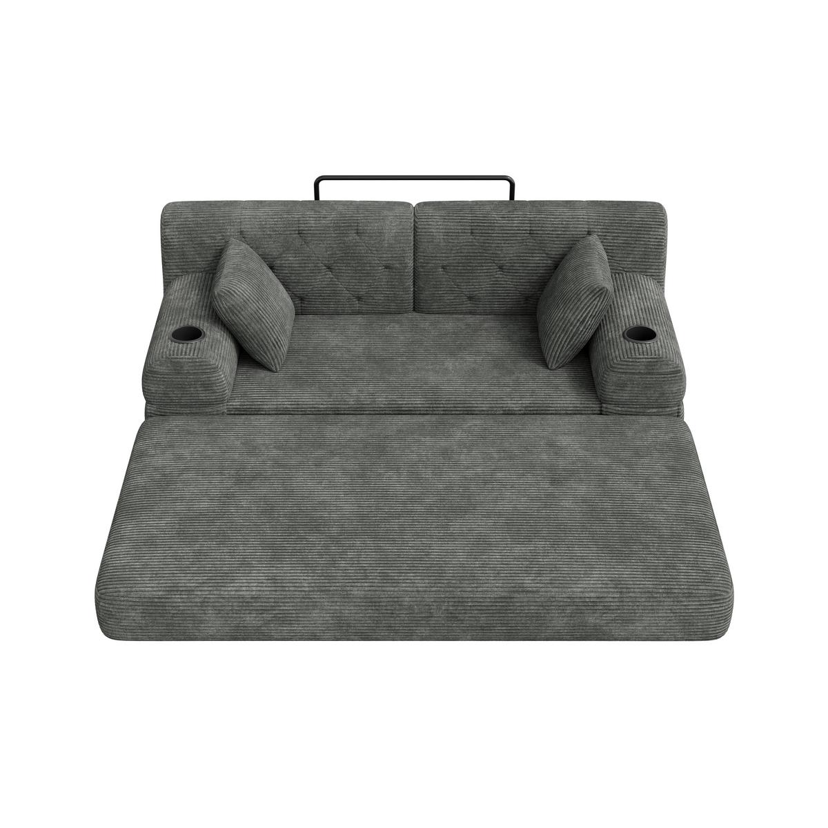 SCHLAFSOFA 2-Sitzer Cord mit Schlaffunktion, Getränkehalter & Taschen - Dunkelgrau, Textil (168/81/80cm) - Urban Meuble