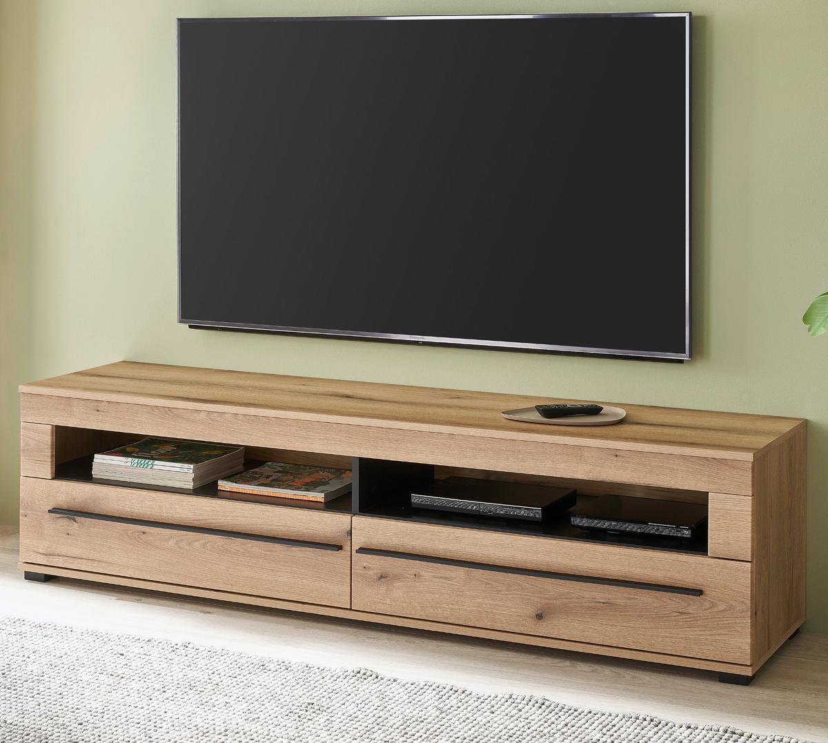 TV-LOWBOARD Eiche Evoke, TV Unterschrank 180 cm, Soft-Close-Funktion - Eichefarben/Schwarz, Holzwerkstoff/Kunststoff (180/47/42cm) - Furn.Design