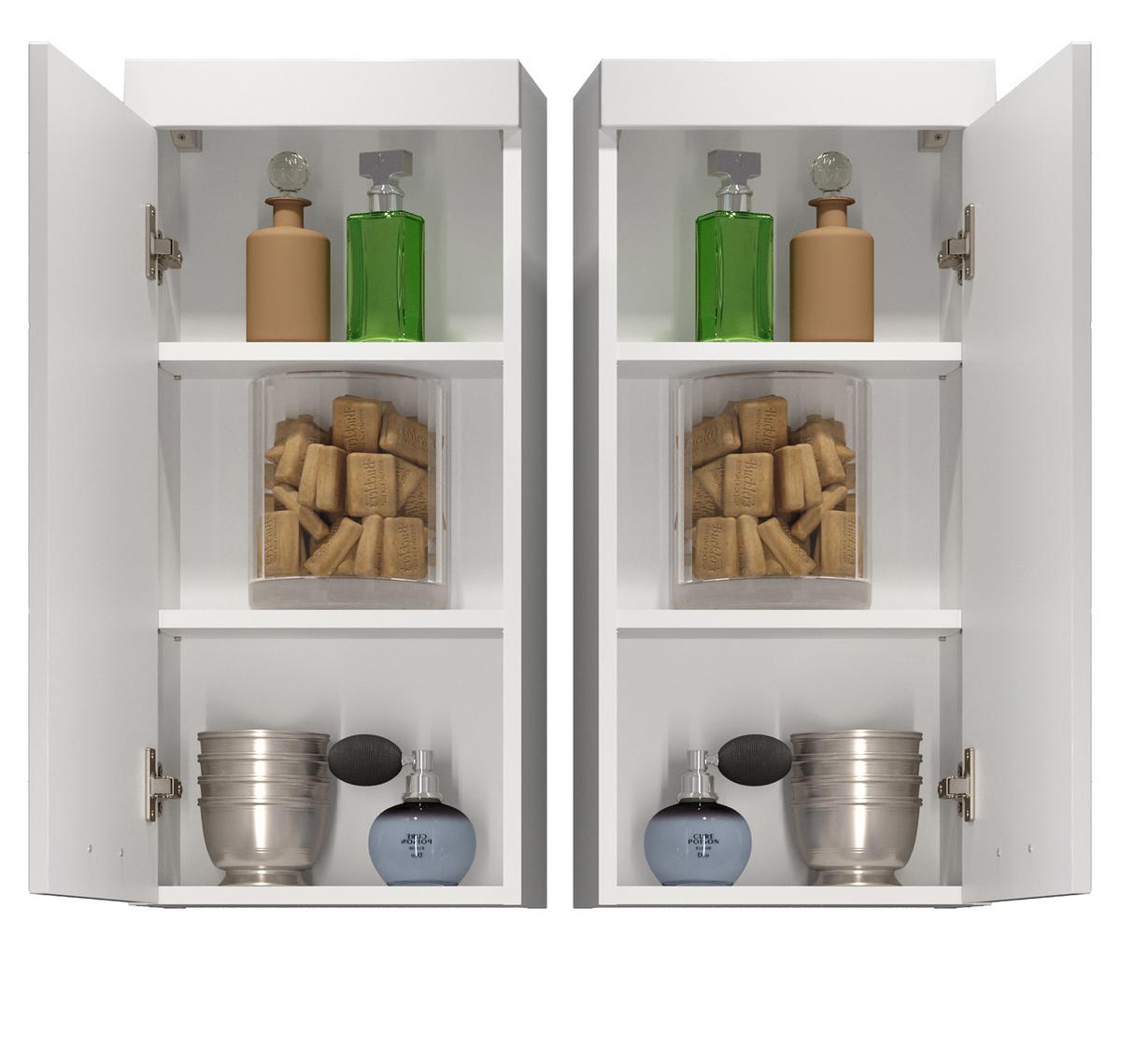 HÄNGESCHRANK weiß Hochglanz 35 x 75 cm, Badschrank hängend - Weiß Hochglanz/Silberfarben, Holzwerkstoff/Kunststoff (16/75/35cm) - Top.Furn