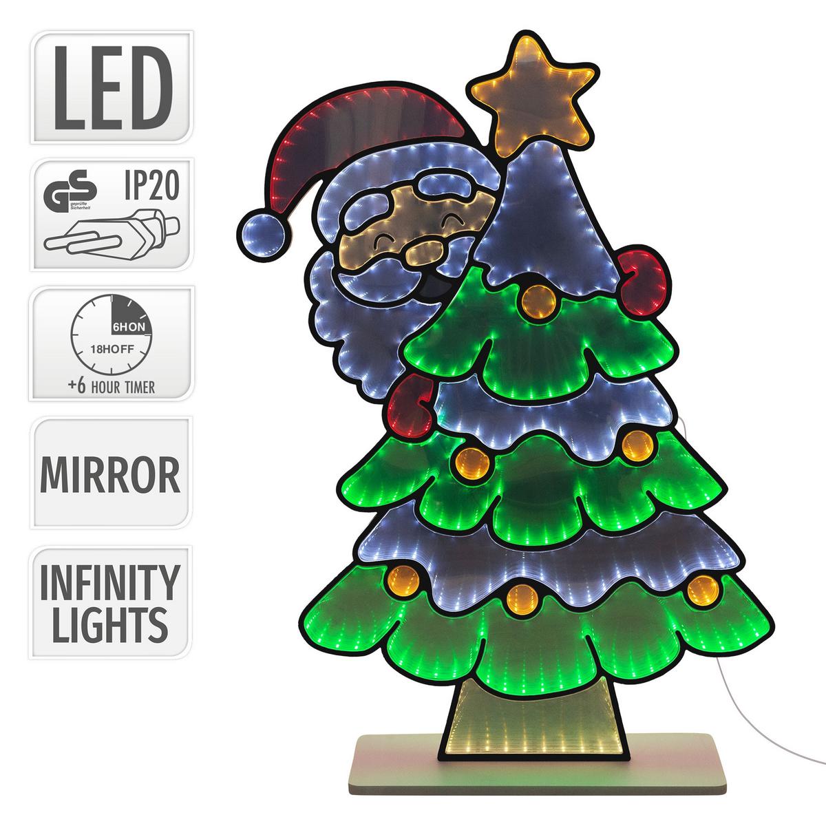 WEIHNACHTSDEKO Weihnachtsbaum mit Weihnachtsmann LED Infinity Mirror 3D-Effekt mit Lichterkette 58x80 cm Innen - Multicolor, Kunststoff (58/80/18cm) - ECD-Germany