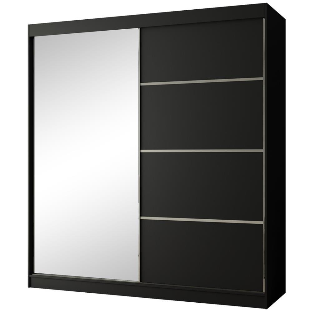 SCHWEBETÜRENSCHRANK Paco 200/215/61 2-türig schwarz mit Spiegel - Schwarz, Holzwerkstoff (200/215/61cm) - Beautysofa