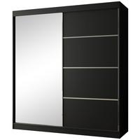 SCHWEBETÜRENSCHRANK Paco 200/215/61 2-türig schwarz mit Spiegel - Schwarz, Holzwerkstoff (200/215/61cm) - Beautysofa