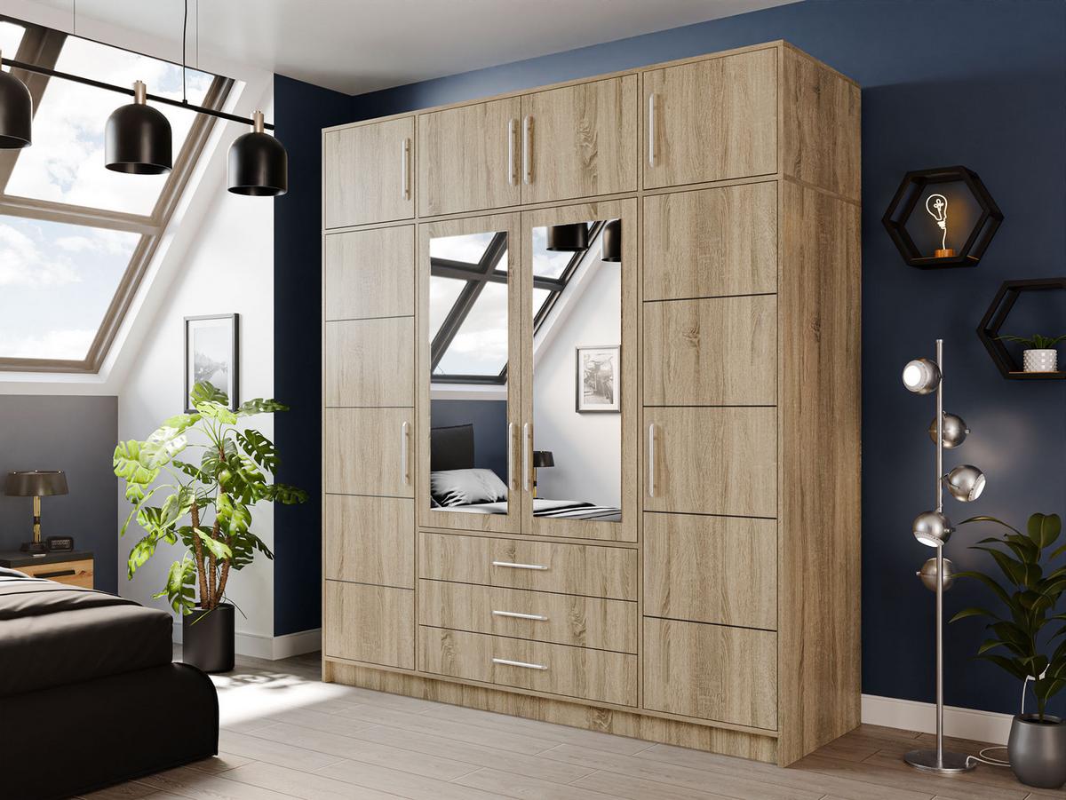 KLEIDERSCHRANK Bali D4 + Schrankaufsatz - Silberfarben/Sonoma Eiche, Holzwerkstoff (196/245/58cm) - MIRJAN24