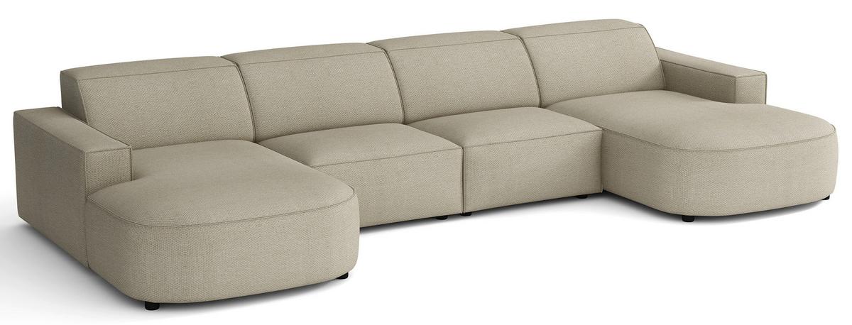 WOHNLANDSCHAFT Sallmo U-Form, universell, 3-Sitzer 374 cm - Taupe/Schwarz, Kunststoff/Textil (374/70/166cm) - Selsey