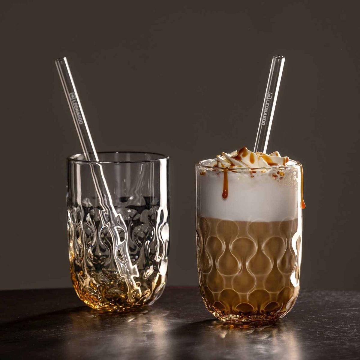CARAMEL MACCHIATO GLÄSER MIT GLASTRINKHALM (2) Gocce apricot 390 ml 6er Set - Orange, Glas (0.39L) - Leonardo Living