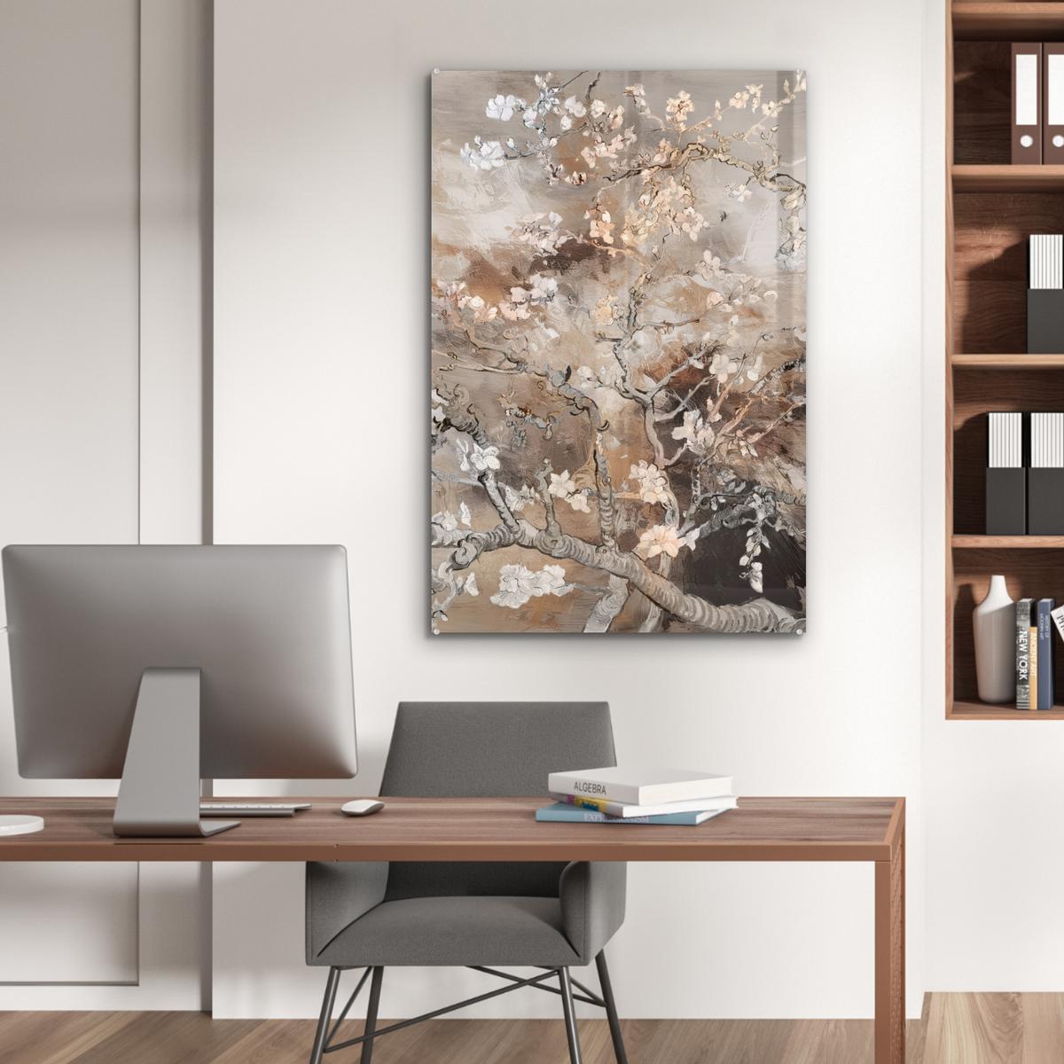 ACRYLGLASBILD Mandelblüte - Kunst - Van Gogh - Beige - Abstrakt 80x120 cm - Braun, Glas (80/120cm) - MuchoWow