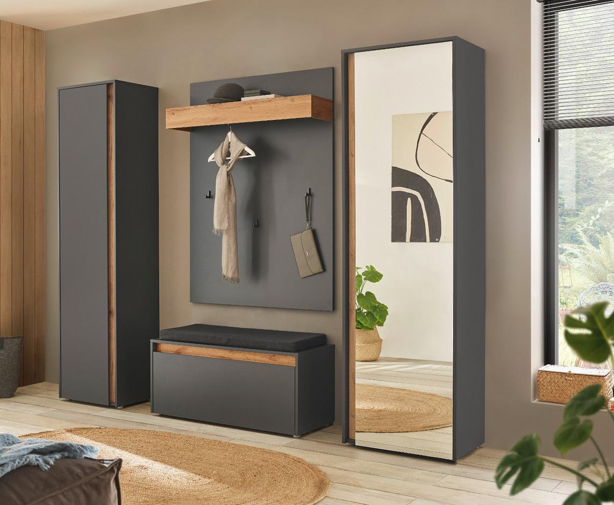 HÄNGESCHRANK grau matt, Eiche Wotan 100 cm, Schuhschrank hängend - Eiche Wotan/Grau, Holzwerkstoff/Metall (100/35/30cm) - Furn.Design