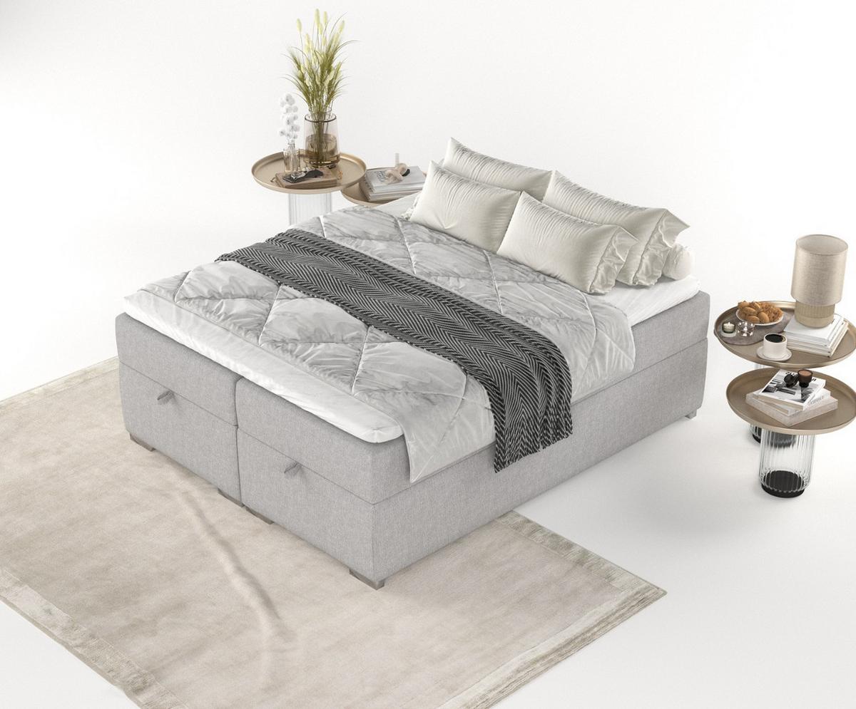 BOXBETT Reto 180/200 cm Graubeige im Megan Stoff - Chromfarben/Grau, Holz/Holzwerkstoff (180/200cm) - AltaBeds