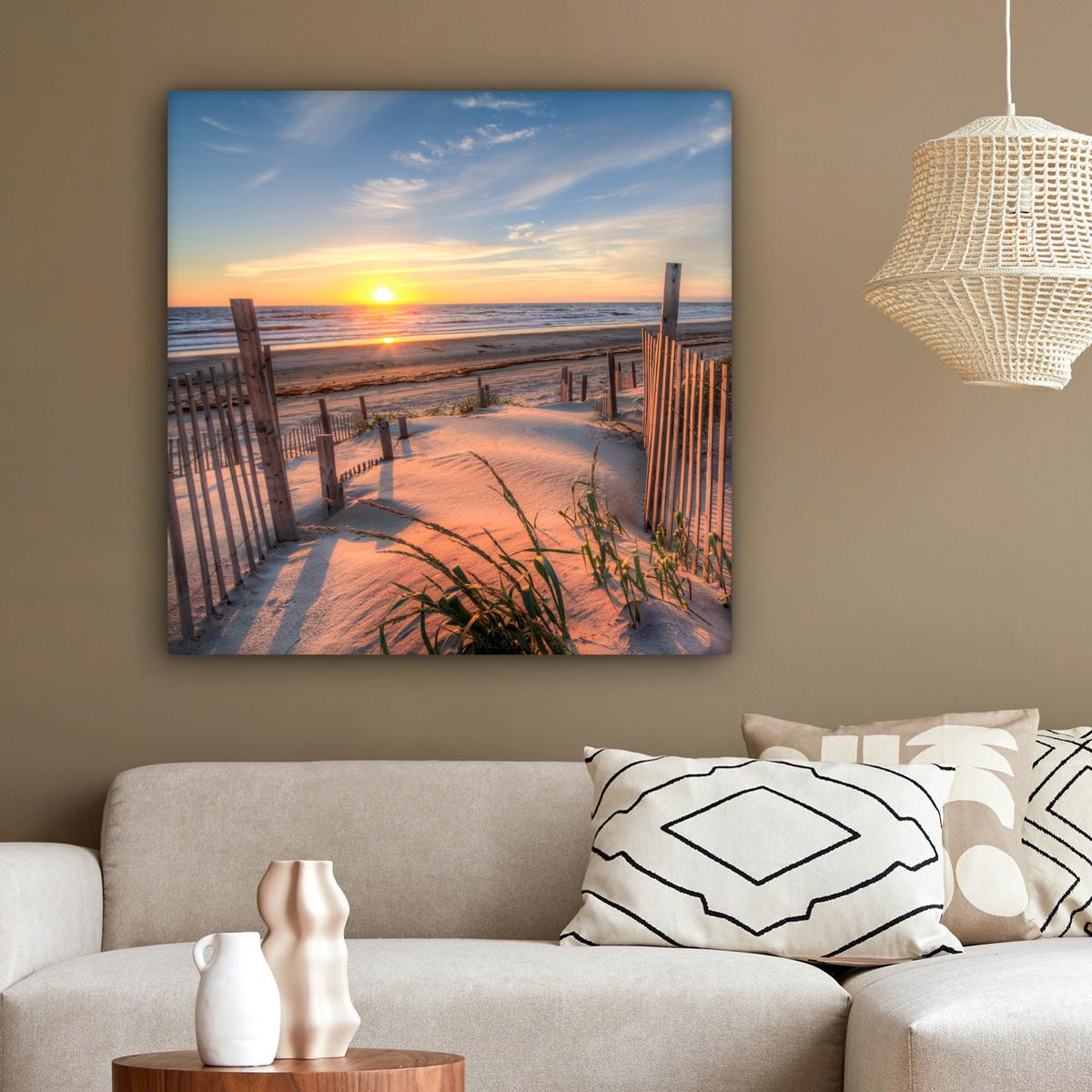 LEINWANDBILD Strand - Meer - Düne - Sonnenuntergang - Landschaft Deko Groß 90x90 cm - Beige, Textil (90/90cm) - MuchoWow
