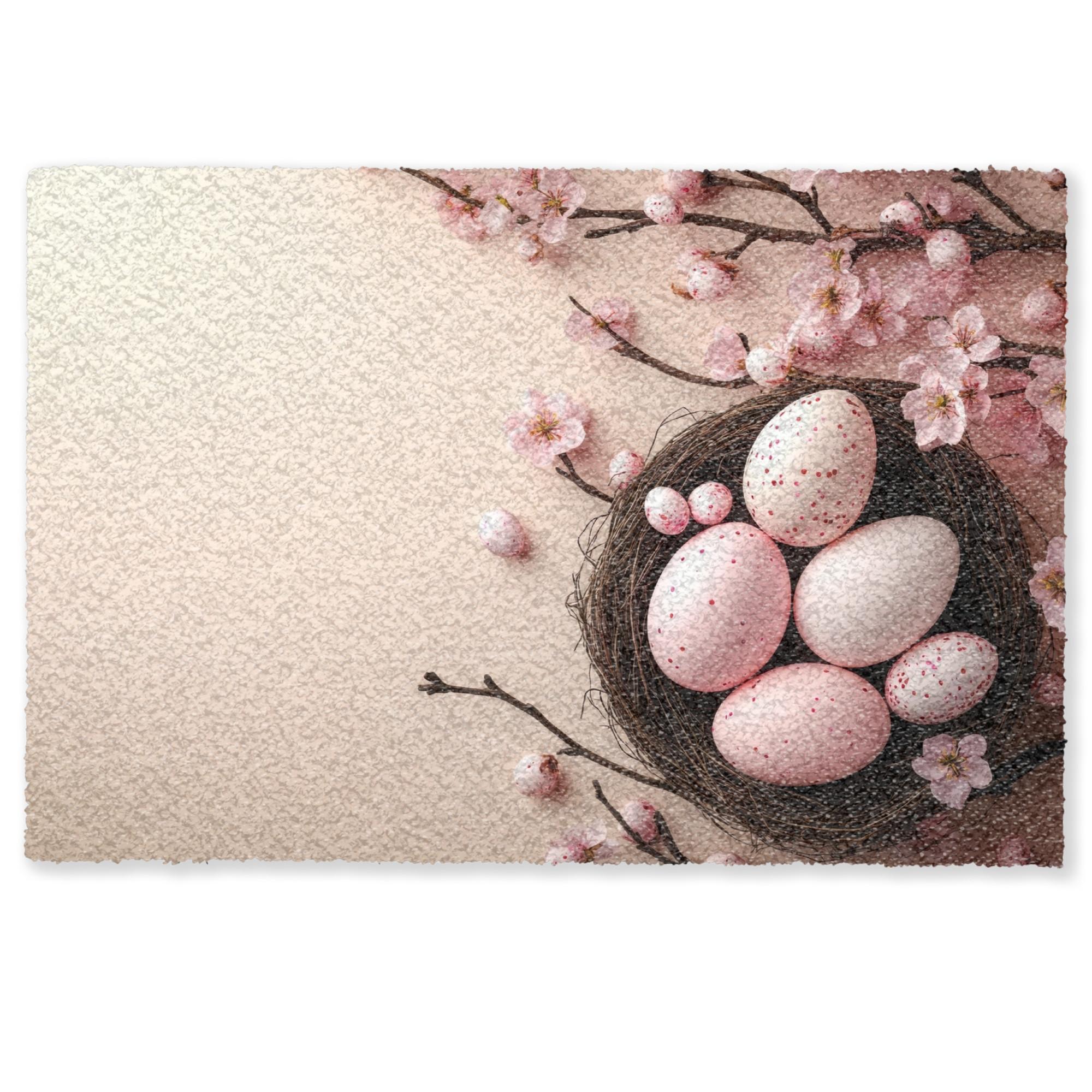 FUSSMATTE Rosa - Blüten - Eier Teppichmatte 90x60 cm - Hellrosa, Kunststoff (60/90cm) - MuchoWow