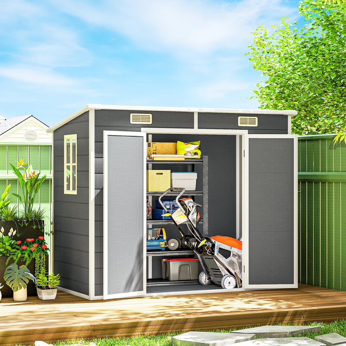 GERÄTEHAUS 2,54m², Wasserdicht Gartenhaus mit Pultdach, 238 x 125 x 183/165 cm - Grau, Kunststoff (125/183/238cm) - Outsunny