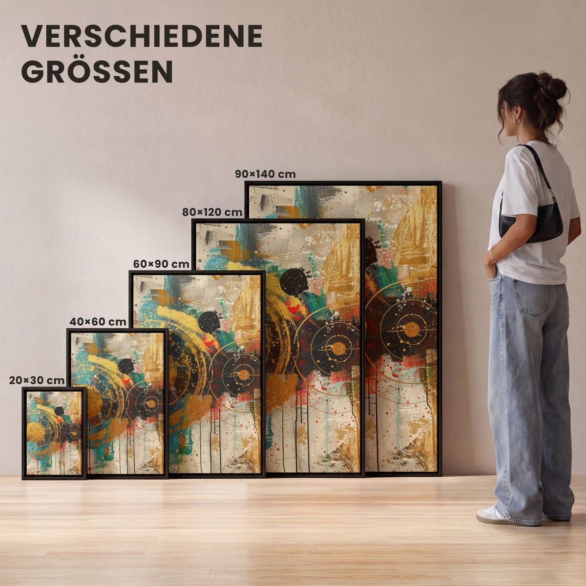 LEINWAND Bilder mit Rahmen - Abstrakt - Kunst - Gold - Modern - 40x60 - Multicolor, Textil (40/60cm) - MuchoWow