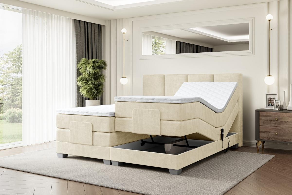 BOXSPRINGBETT elektrisch verstellbar mit 2 Matratzen H4/Taschenfederung ROKS EL 140 x 200 Beige - Beige, Holzwerkstoff (147/200cm) - ALTDECOR