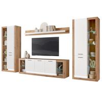 WOHNWAND weiß matt, Evoke Eiche, Wohnkombination Set 4-teilig 398 cm - Eichefarben/Silberfarben, Glas/Holzwerkstoff (398/195/43cm) - Furn.Design