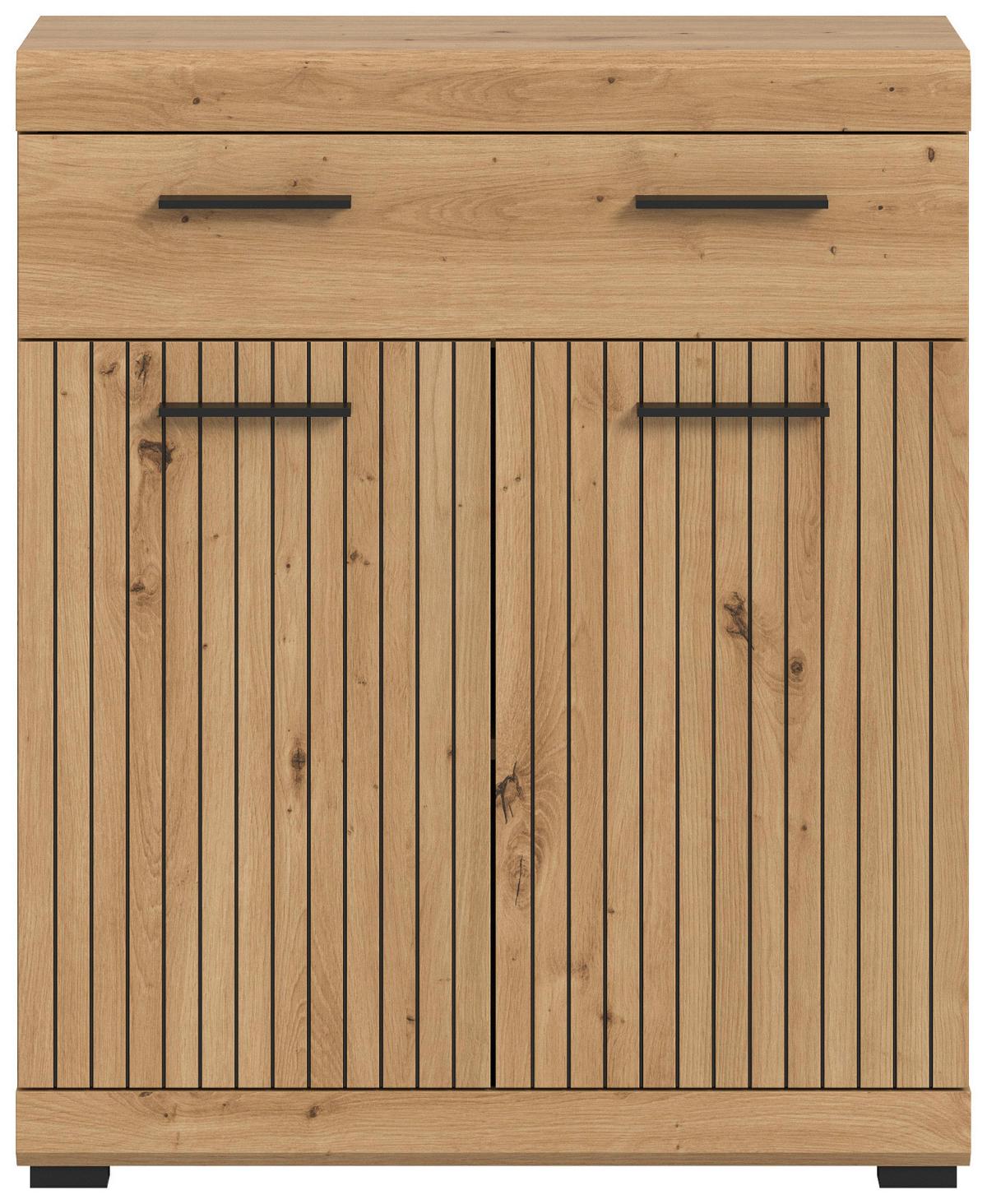 BADKOMMODE Eiche Artisan 74 x 88 cm, Badschrank mit moderner Rillen-Optik - Schwarz/Eiche Artisan, Holzwerkstoff/Kunststoff (74/88/31cm) - Inn.Furn