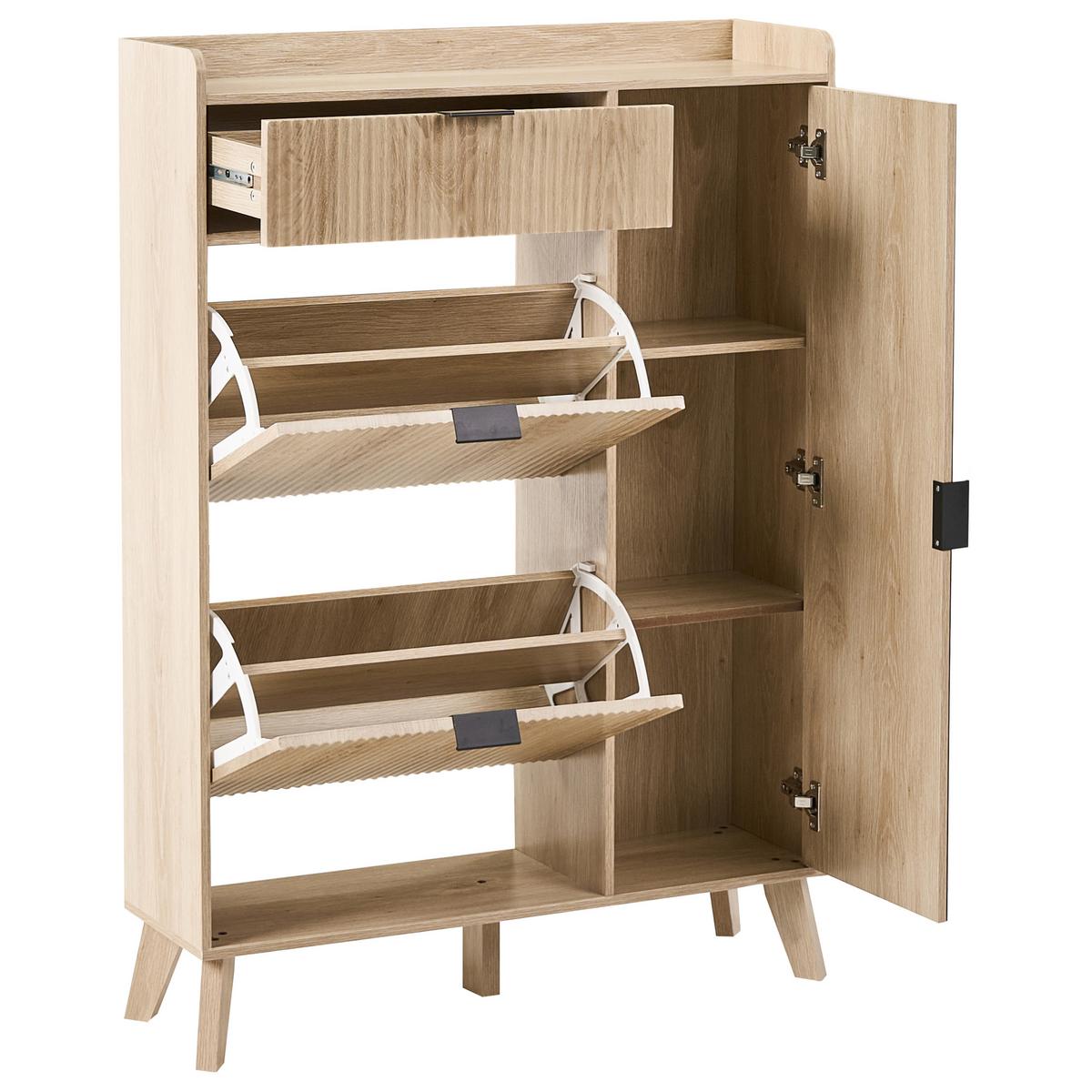 SCHUHSCHRANK Hellbraun Moonie - Hellbraun/Braun, Holzwerkstoff (84/118/25cm) - Beliani