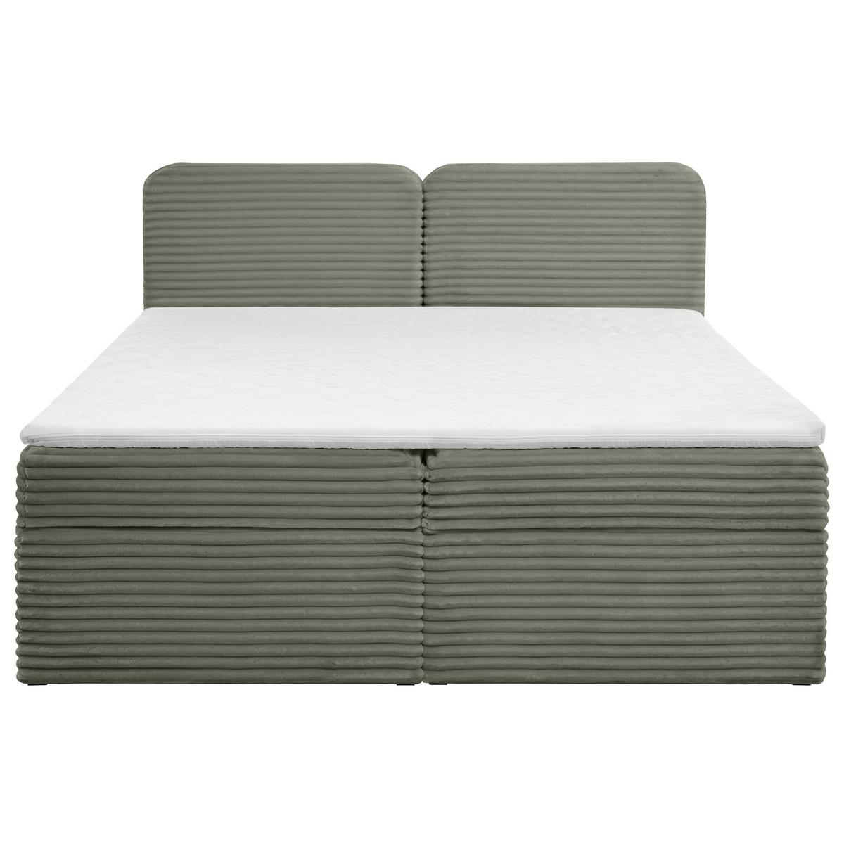KONTINENTALBETT Lars 160x200 cm mit Topper, Bonnelmatratze, Cord-Stoff, Grün - Grün, Textil (160/200cm) - Beautysofa