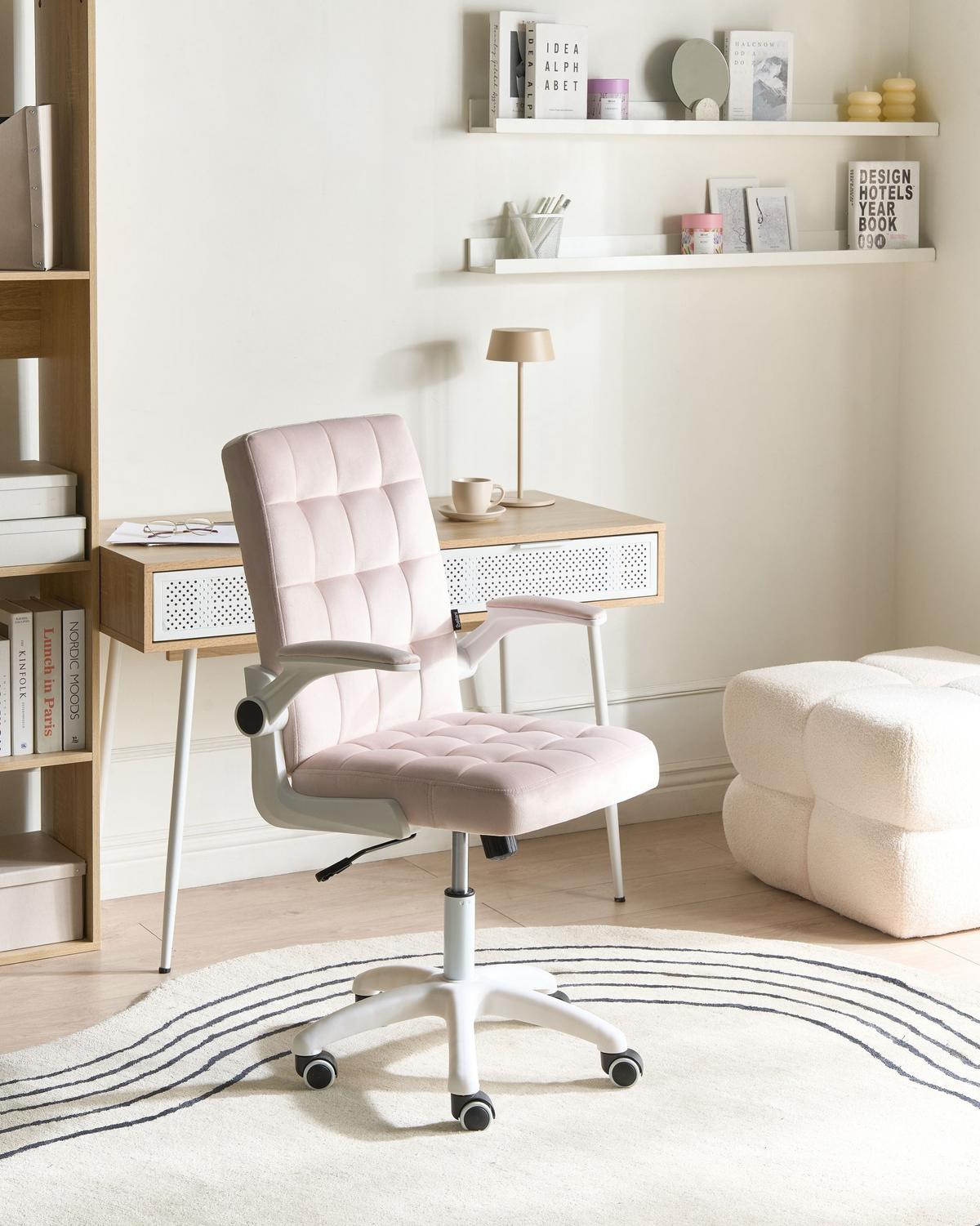 BÜROSTUHL Samtstoff Pastellrosa Dandy - Pink, Kunststoff/Textil (58/95/58cm) - Beliani