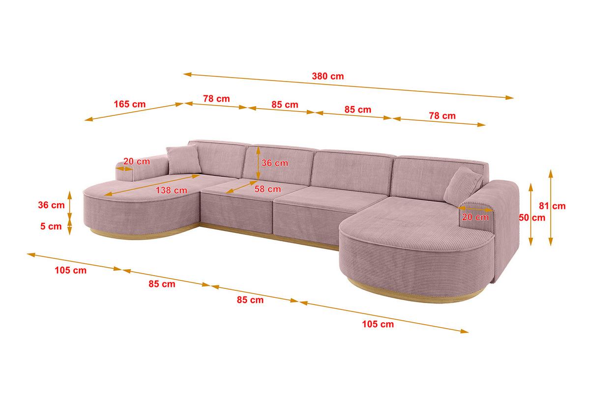 WOHNLANDSCHAFT MARI-U2-v2 - 388x171x83 cm Rosa Cord - Rosa, Holzwerkstoff/Textil (388/83/171cm) - ALTDECOR