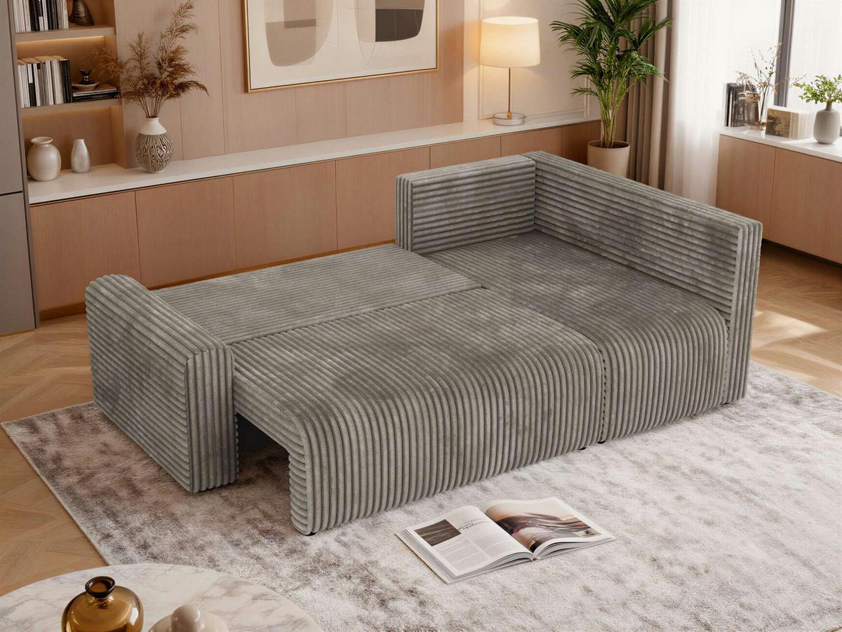 ECKSOFA NESSARO COR L - Hellbraun Cord - Rechts - Hellbraun/Schwarz, Kunststoff/Textil (240/151cm) - MKS