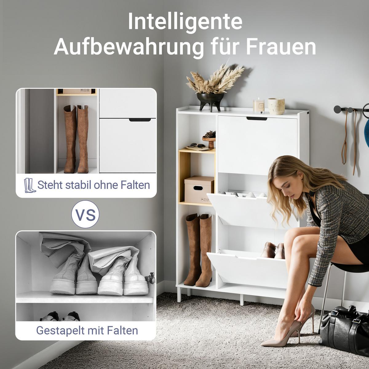 SCHUHKIPPER Weiß - Weiß, Holzwerkstoff (90/129.5/19cm) - SoBuy