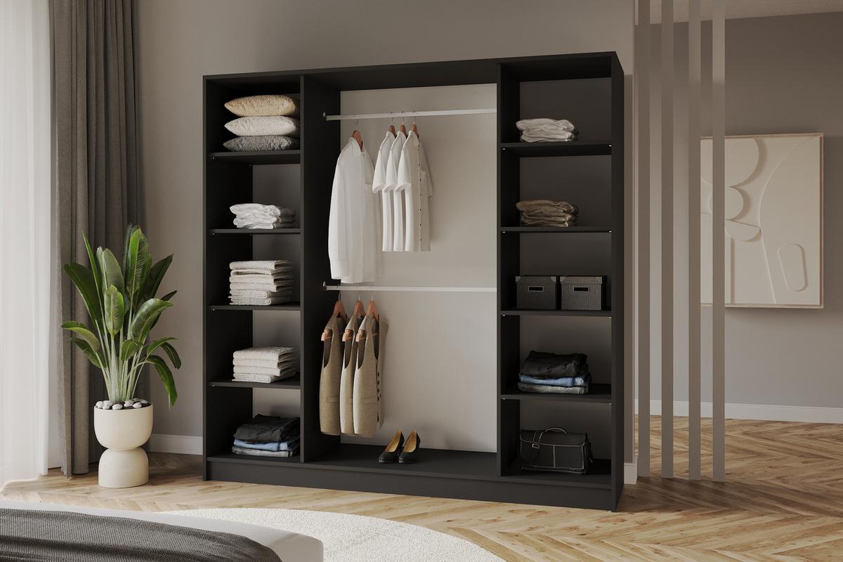 KLEIDERSCHRANK - LESE - 200 - Schwarz - Schwarz Hochglanz/Schwarz, Holzwerkstoff (200/200/51cm) - ALTDECOR
