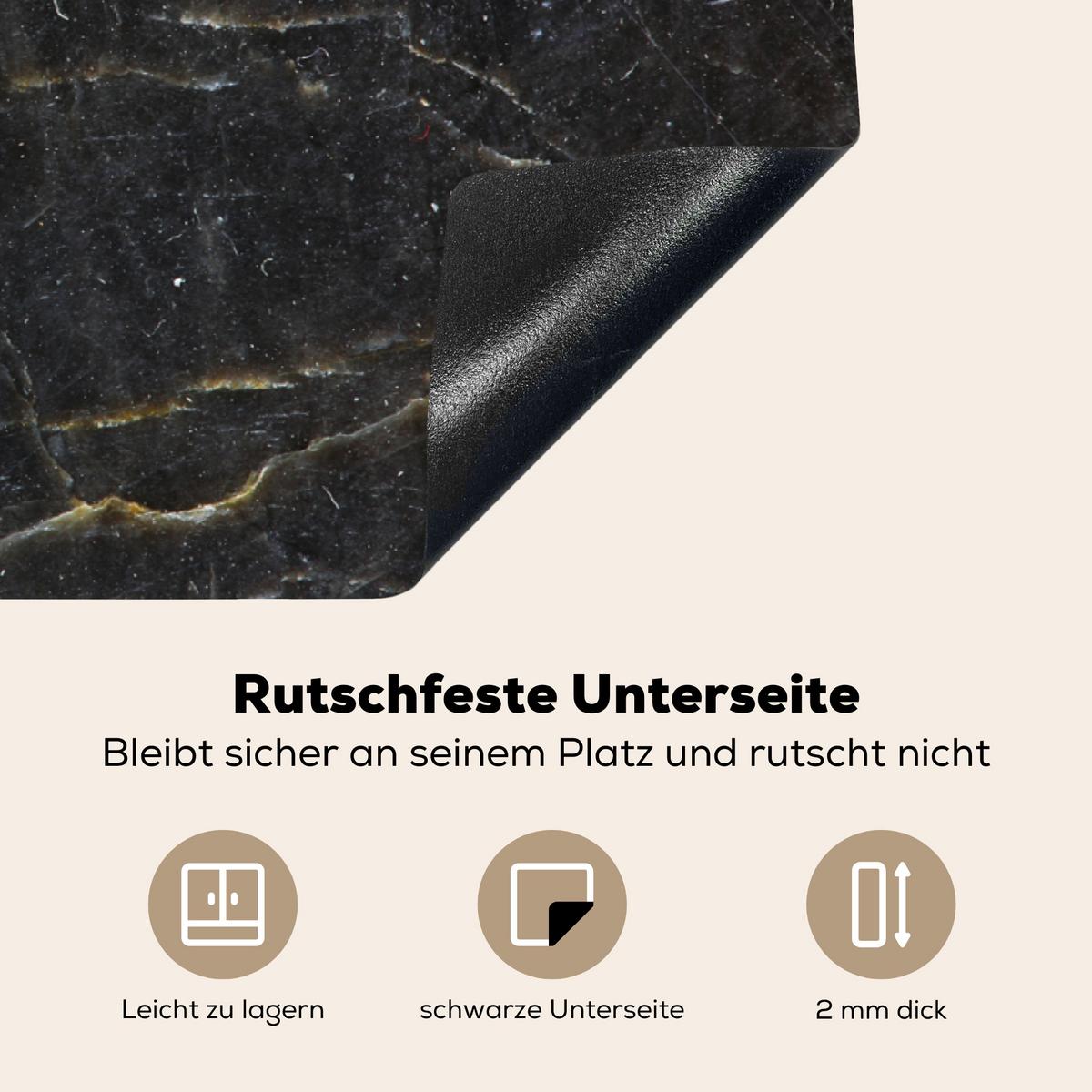 HERDABDECKPLATTE Marmor - Schwarz - Gold - Grau - Marmorstruktur Induktionsmatte 83x51 cm - Goldfarben, Kunststoff (83/51.5/0.2cm) - MuchoWow