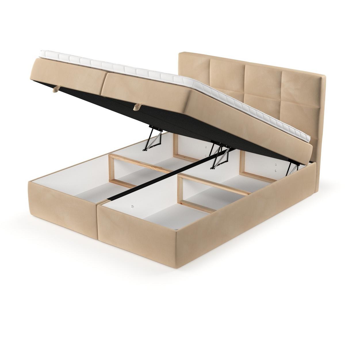 BOXBETT Velto 140/200 cm Beige im Kronos Stoff - Beige/Schwarz, Holz/Holzwerkstoff (140/200cm) - AltaBeds