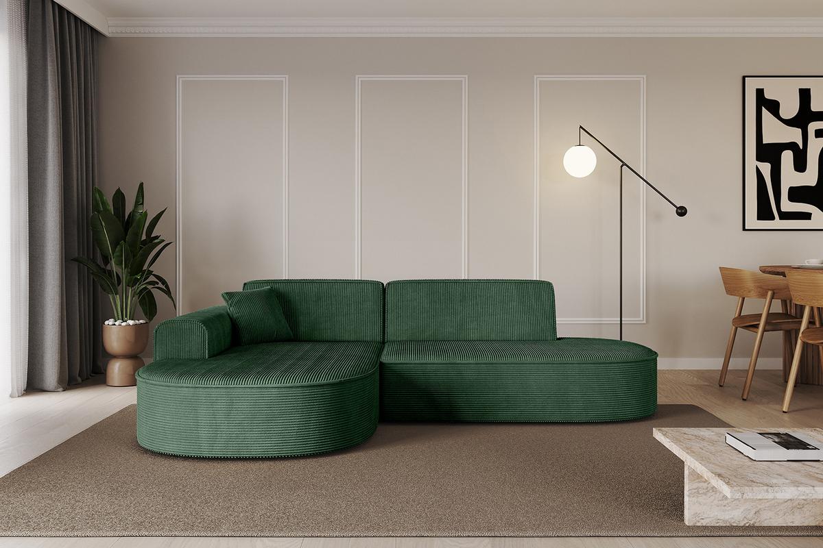 ECKSOFA Ottomane Links MARI-L1 - 243x171x79 cm Grün Cord - Schwarz/Grün, Holzwerkstoff/Kunststoff (163/234cm) - ALTDECOR