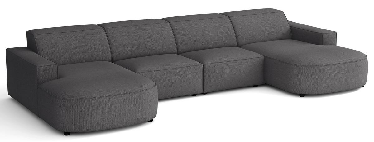 WOHNLANDSCHAFT Sallmo U-Form, universell, 3-Sitzer 374 cm - Dunkelgrau/Schwarz, Kunststoff/Textil (374/70/166cm) - Selsey