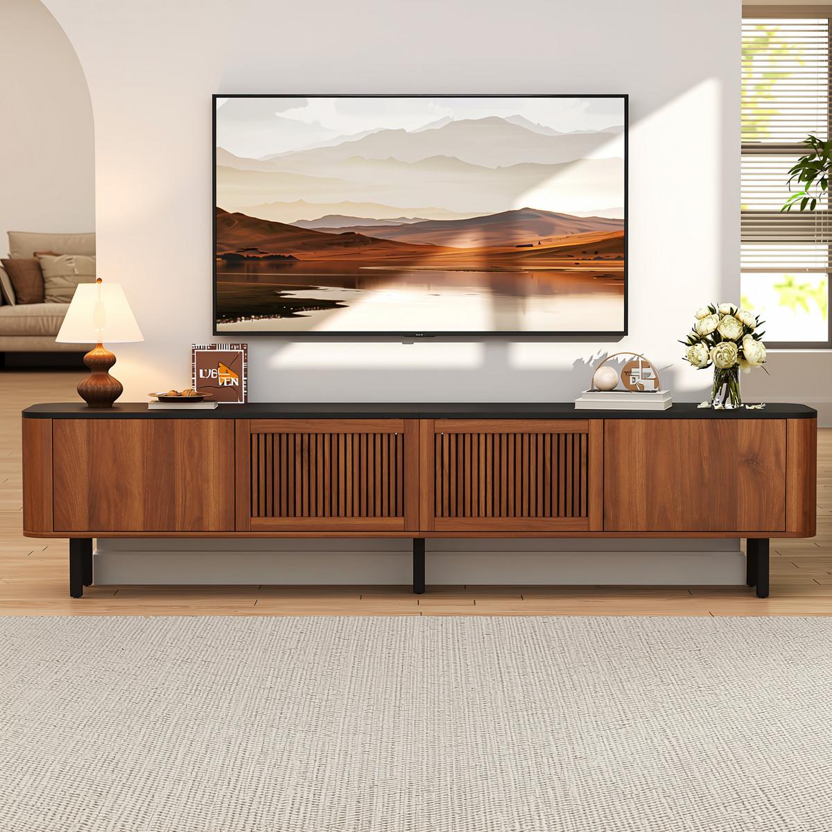 TV LOWBOARD walnuss schwarz modern 190cm stauraum - Walnussfarben, Holzwerkstoff (190/45/35cm) - Urban Meuble