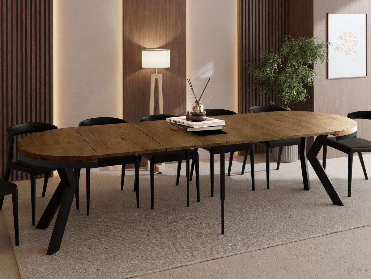 ESSTISCH Savio Neo rund ausziehbar verlängerbar XXL, Eiche Braun Rustikal 100-300/100/77 cm - Alteiche/Schwarz, Holz/Holzwerkstoff (100/300/77cm) - WFL GROUP