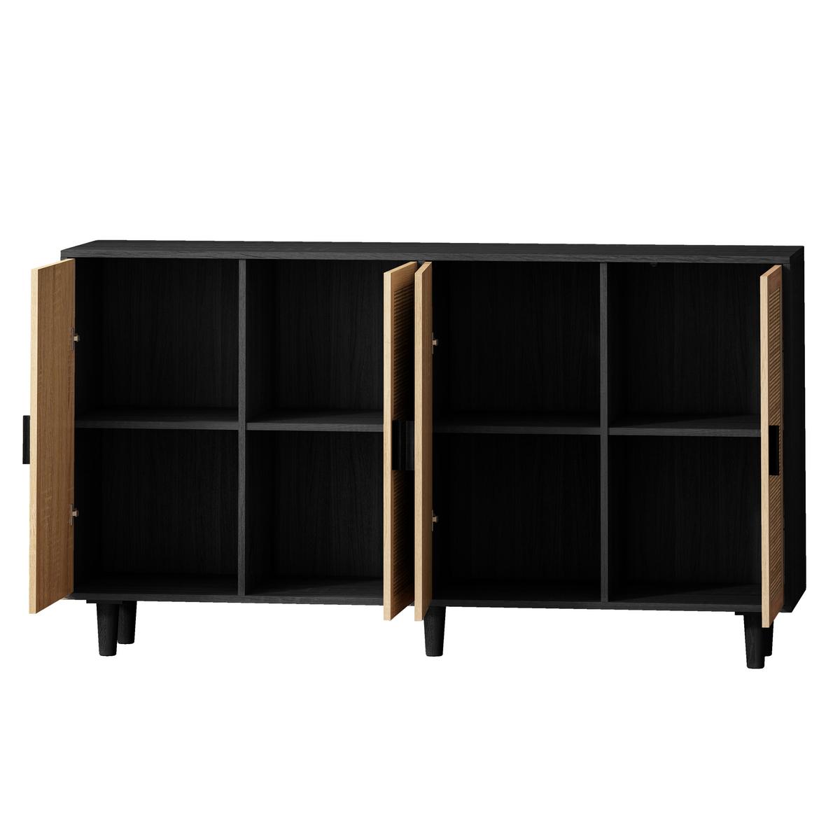 SIDEBOARD holzwerkstoff in schwarz mit rattan-fronten, 4 türen - Schwarz, Holzwerkstoff (158/88/40cm) - Urban Meuble