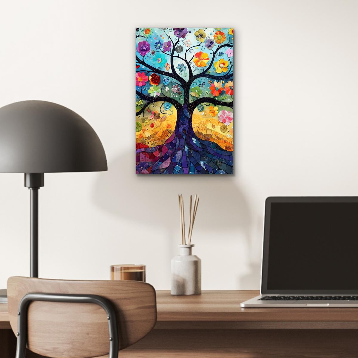 METALLBILD Kunst - Baum des Lebens - Blumen - Hippie 20x30 cm - Dunkelblau, Metall (20/30cm) - MuchoWow