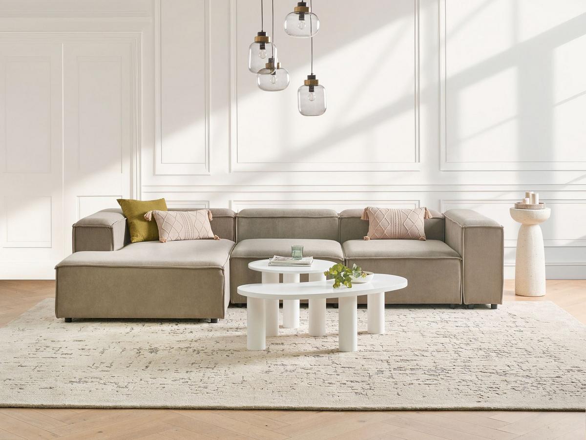 ECKSOFA Modul 4-Sitzer rechtsseitig Hellbraun Cord Ardal - Hellbraun/Schwarz, Textil (326/180cm) - Beliani